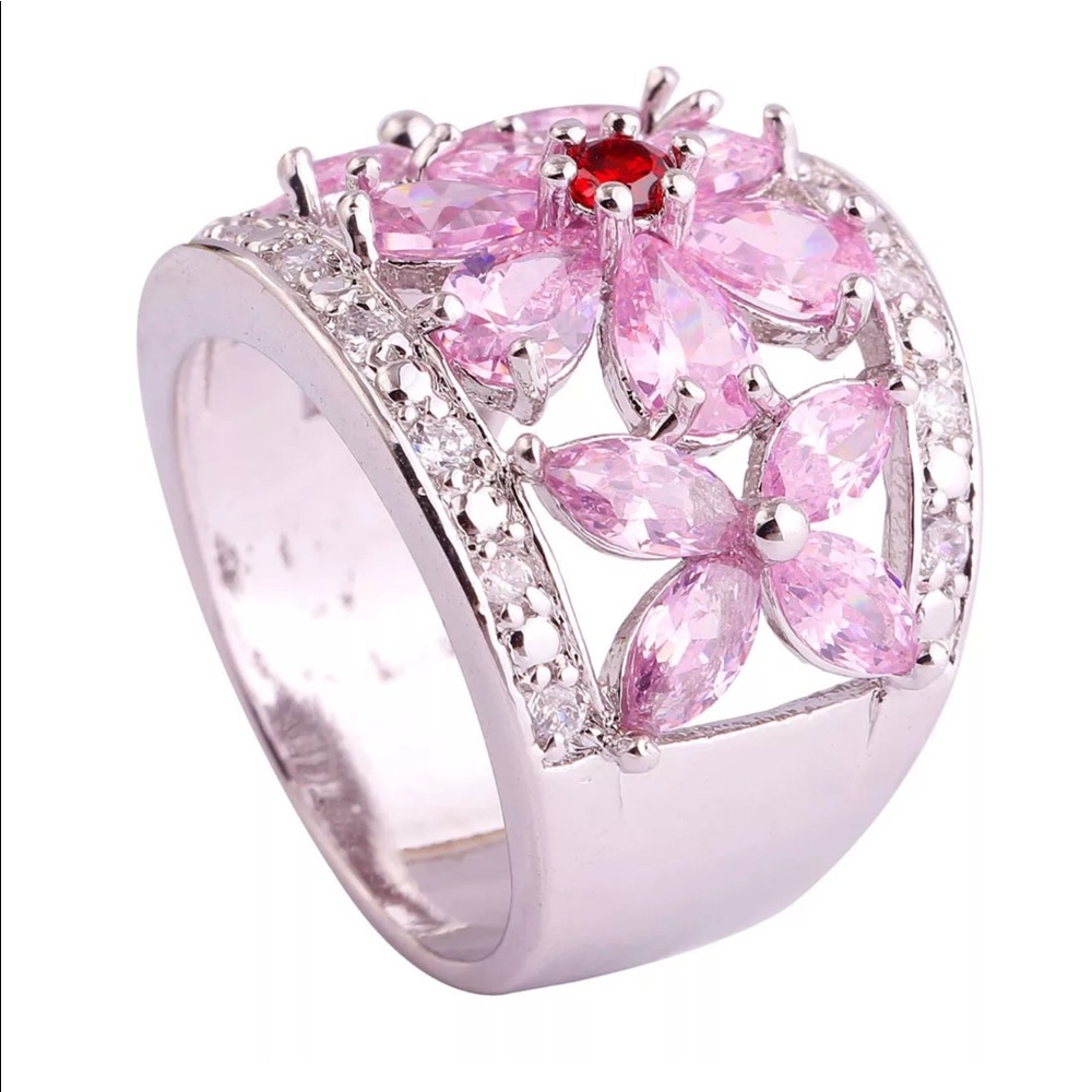 925 Sterling silver Stamped Pink &White Topaz Ring - Picture 4 of 8